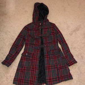 Plaid Hooded Pea Coat